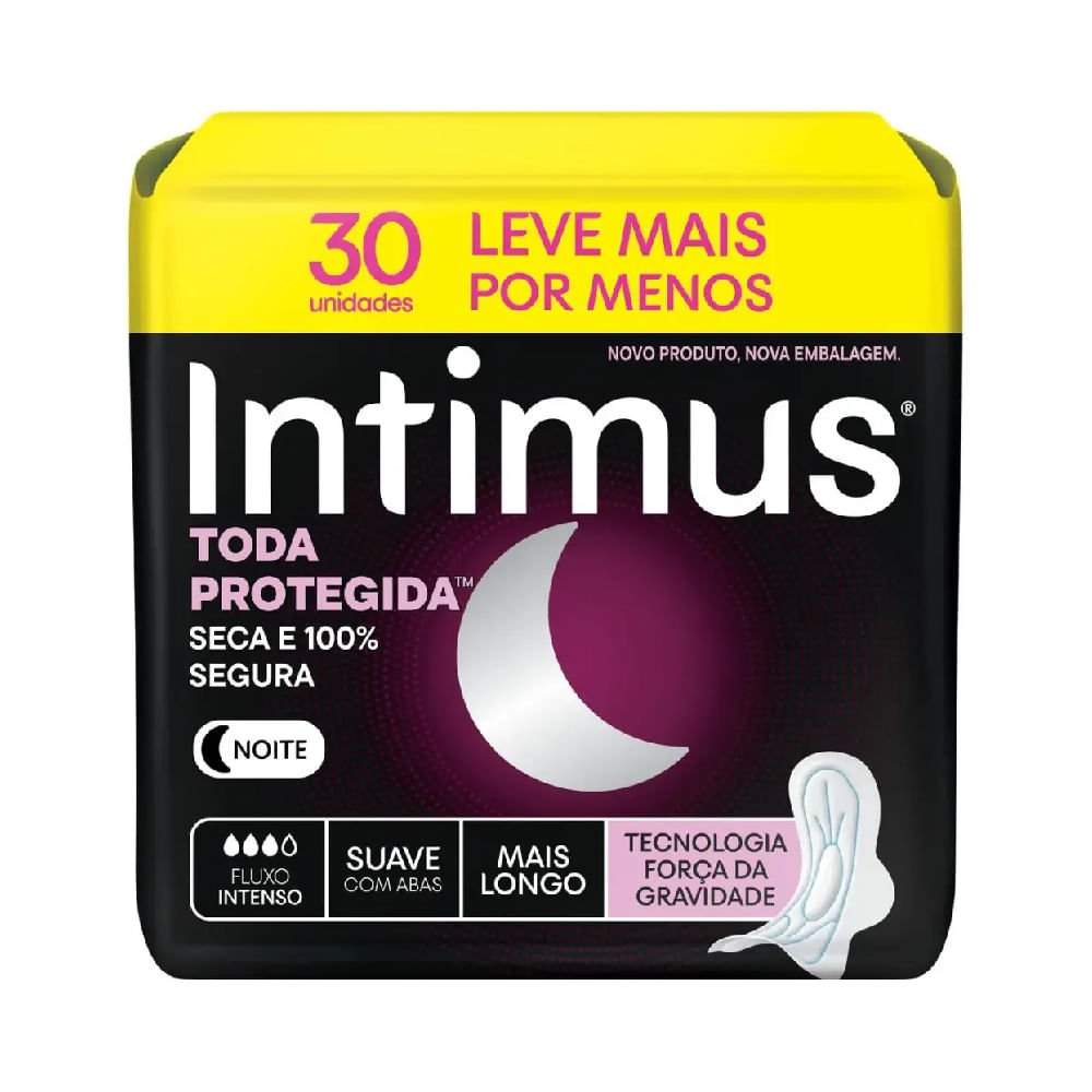 Absorvente Toda Protegida Noite Cobertura Suave Com Abas Com 30 Unidades Intimus