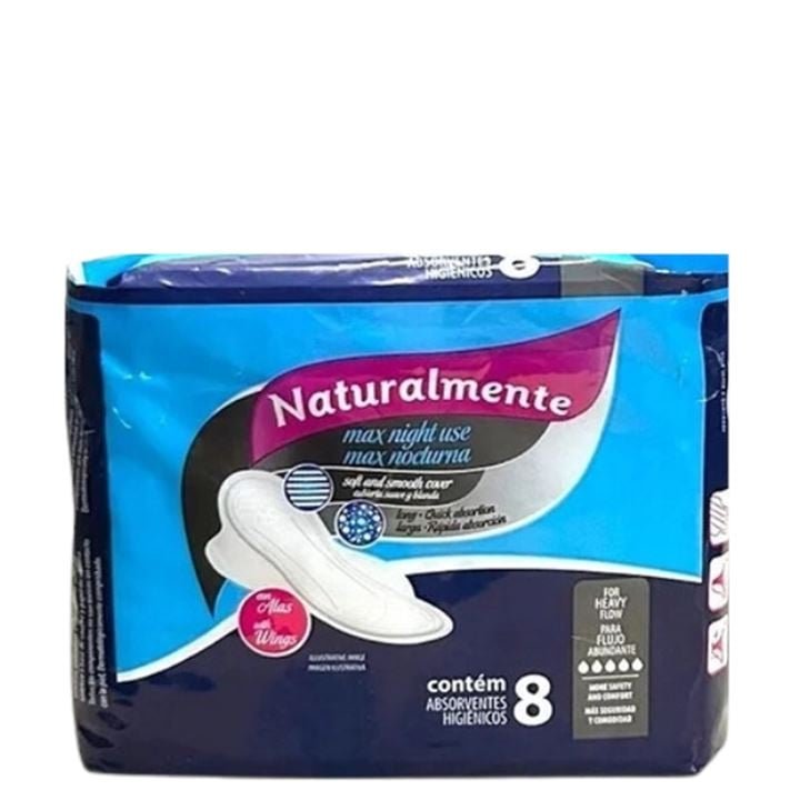 Absorvente Max Noturno Com Abas Naturalmente Pacote 8 Unidades