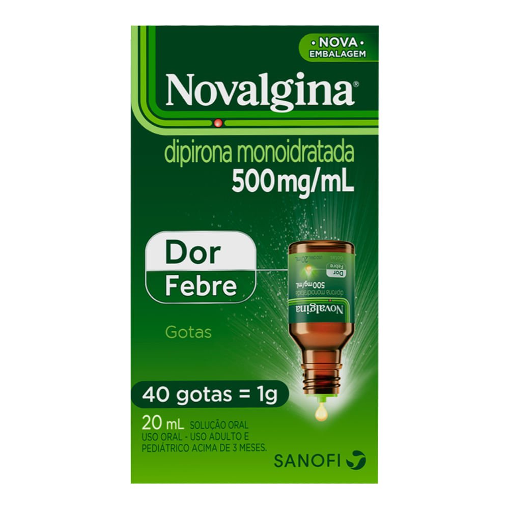 Analgésico e Antitérmico Novalgina 500mg/ml Dipirona 20ml Gotas
