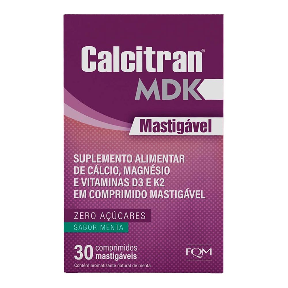Suplemento Alimentar Calcitran MDK Cálcio com Magnésio, Vitamina D e K 30 Comprimidos Mastigáveis
