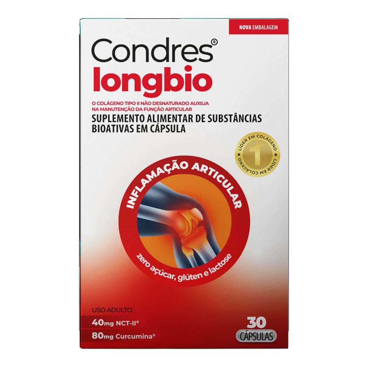 Suplemento Alimentar Condres Long Bio Colágeno Tipo2 Cúrcuma 30 Cápsulas