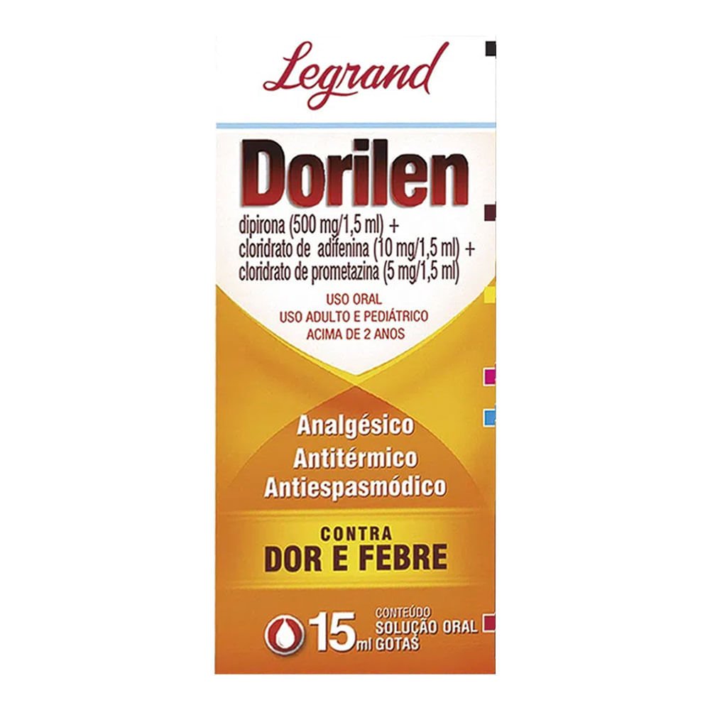Analgésico, Antitérmico e Antiespamódico Dorilen 500mg/1,5ml + 10mg/1,5ml + 5mg/1,5ml 15ml