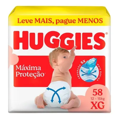Fraldas Descartáveis Huggies Supreme Care Tamanho XG com 56 Unidades