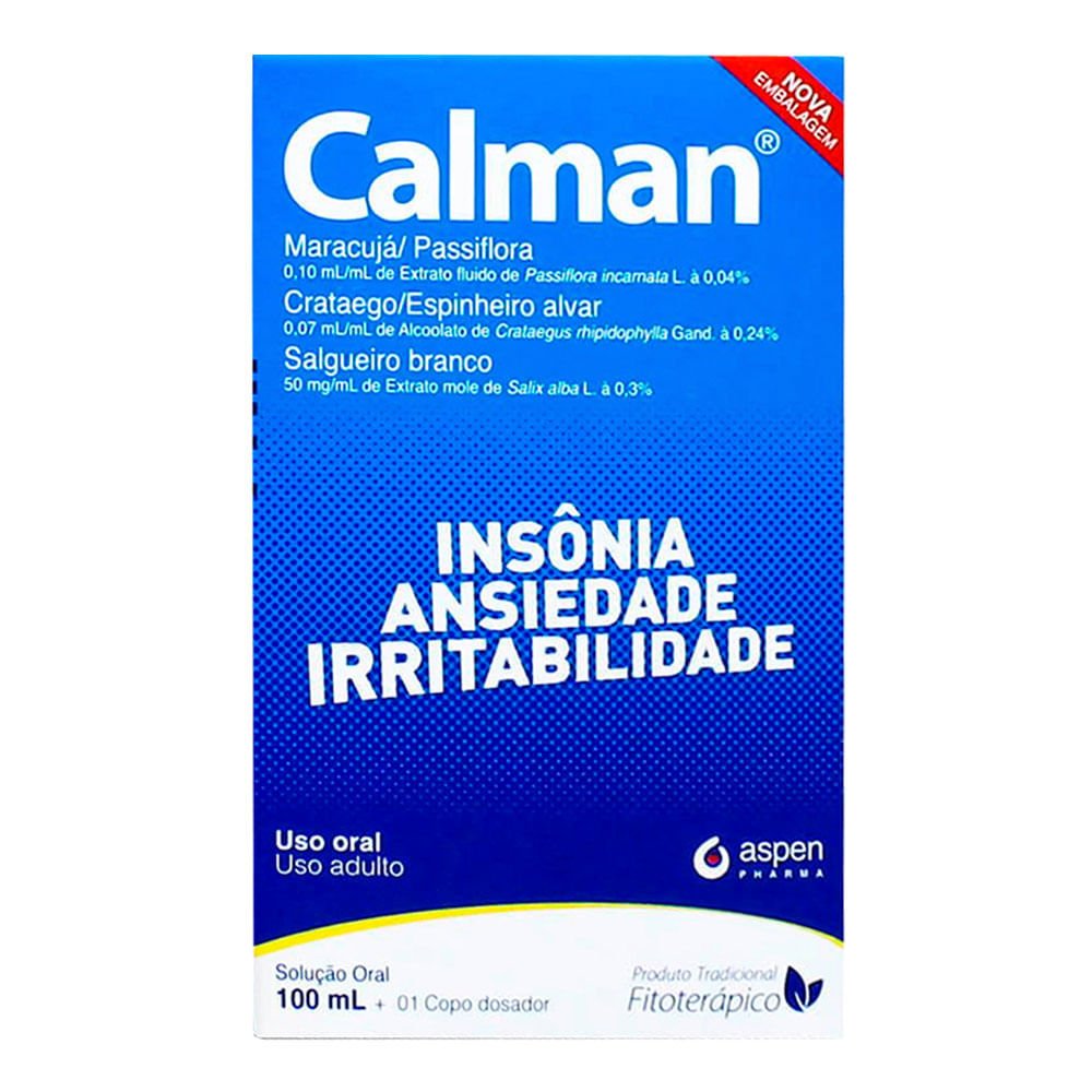 Calmante e Fitoterápico Calman 0,10ml/ml + 0,07ml/ml + 50mg/ml 100ml Líquido