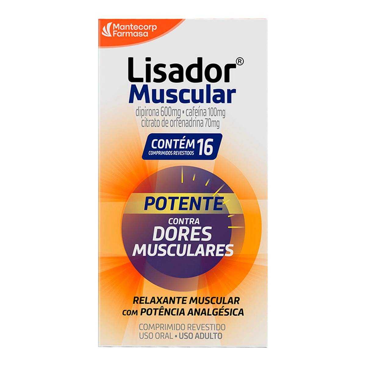 Analgésico e Relaxante Muscular Lisador Muscular 600mg 16 Comprimidos Revestidos