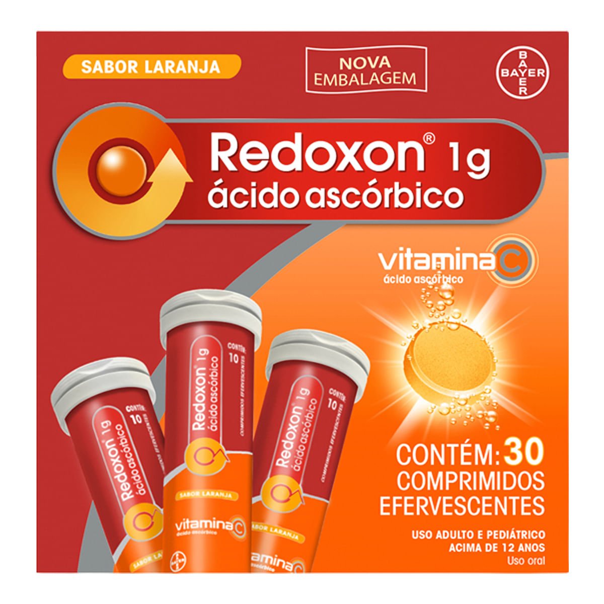 Vitamina C, D e Zinco Redoxon Tripla Ação Sabor Laranja 30 Comprimidos Efervescentes