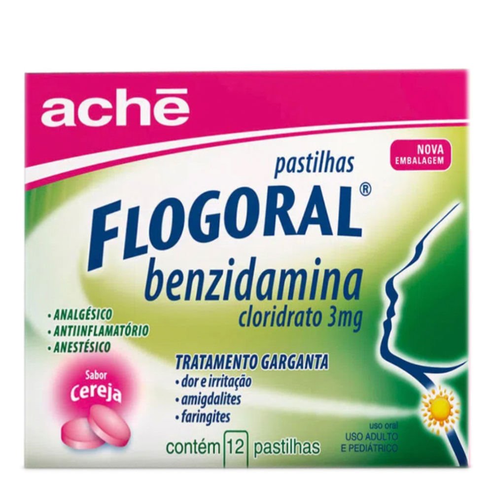 Anestésico, Anti-inflamatório e Analgésico Flogoral 3mg 12 Pastilhas Cereja