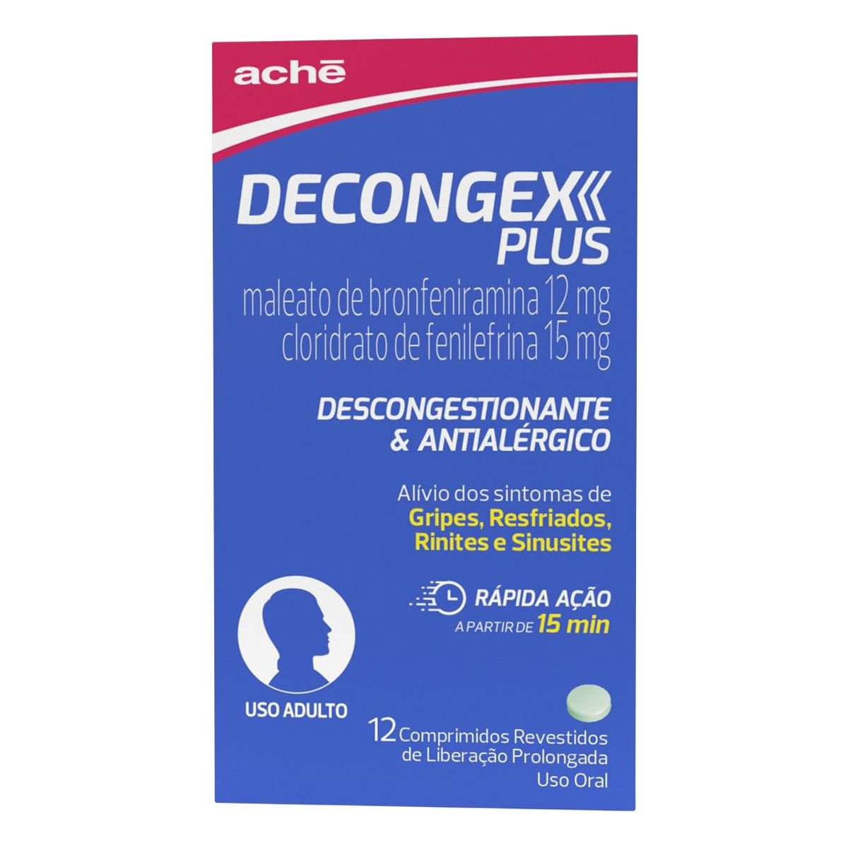 Descongestionante, Antialérgico e Antigripal Decongex Plus 12mg + 15mg 12 Comprimidos
