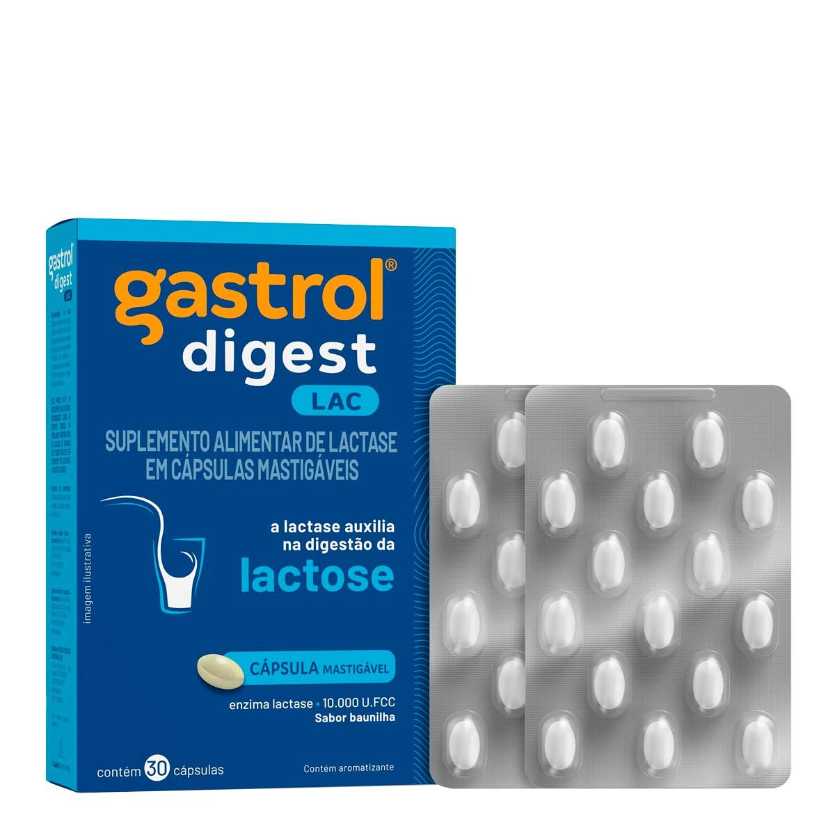 Enzima Lactase Gastrol Digest 10.000U.FCC Baunilha 30 cápsulas mastigáveis